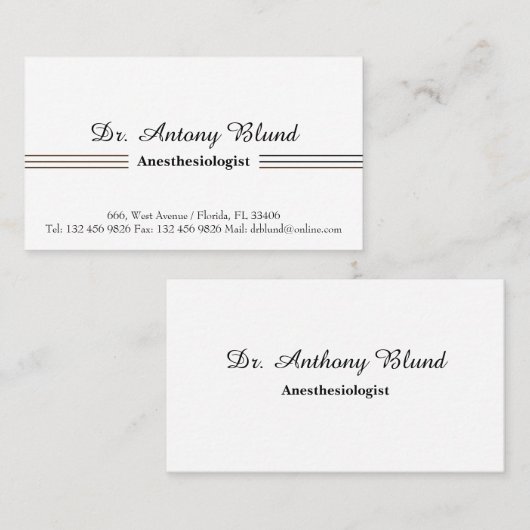 Elegant Black&White Abstract Line Anesthesioloog Visitekaartje (Voorkant / Achterkant)