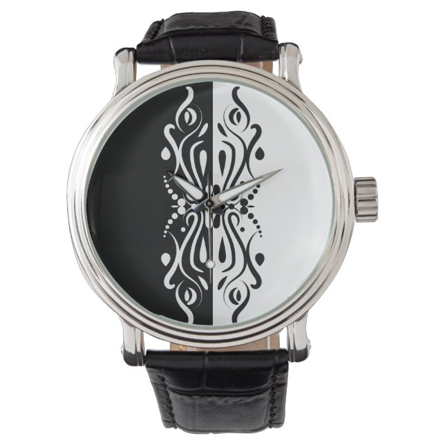 Elegant Black & White Abstracte Harlequin Style Horloge (Voorkant)
