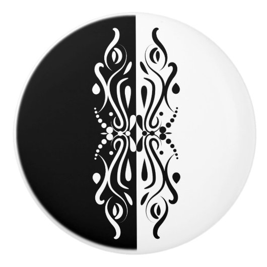 Elegant Black & White Abstracte Harlequin Style Keramische Knop (Voorkant)