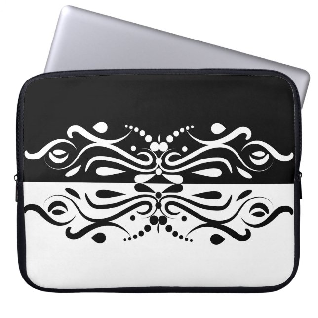 Elegant Black & White Abstracte Harlequin Style Laptop Sleeve (Voorkant)