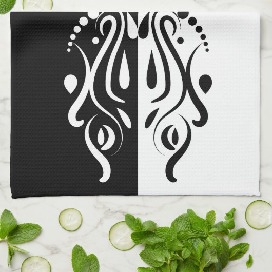 Elegant Black & White Abstracte Harlequin Style Theedoek (Gevouwen)