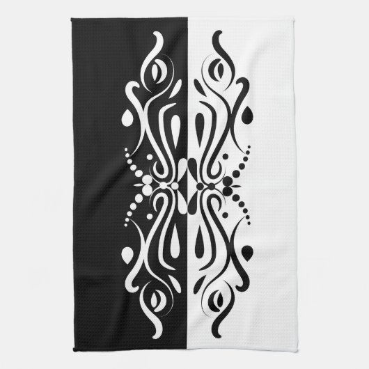 Elegant Black & White Abstracte Harlequin Style Theedoek (Verticaal)