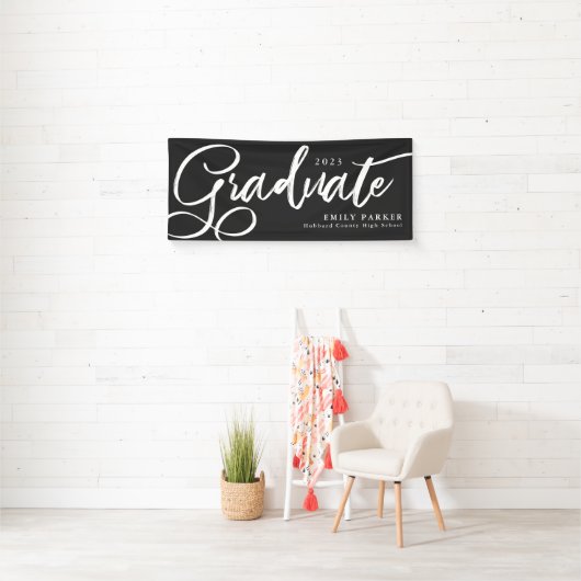 Elegant Black White Afstuderen Spandoek (Insitu)