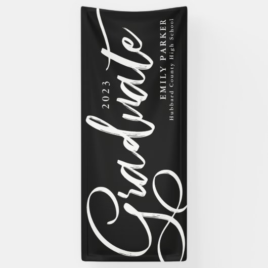 Elegant Black White Afstuderen Spandoek (Verticaal)