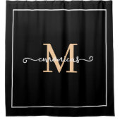 Elegant Black &white Bordar Script Monogram Name  Douchegordijn (Voorkant)