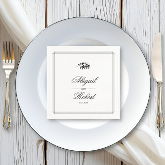 Elegant black, white branch triple border wedding servet