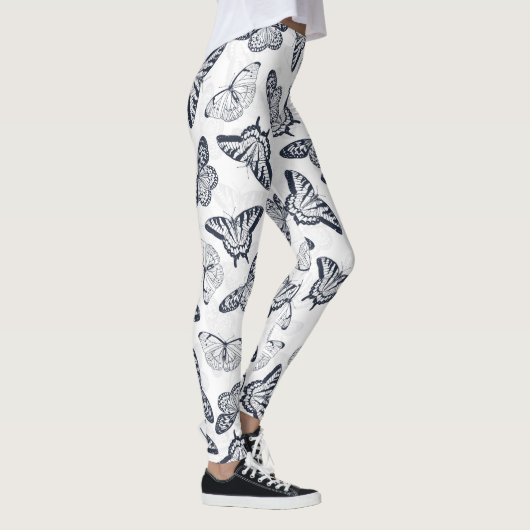 Elegant Black White Butterfly Design Leggings (Rechts)