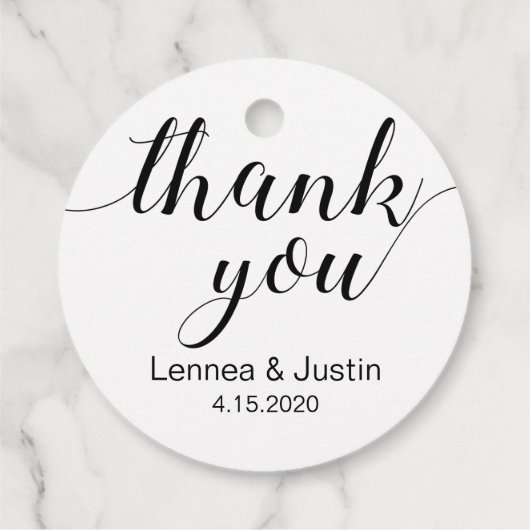 Elegant Black White Calligraphy Weddenschap Hartel Bedankjes Labels (Achterkant)