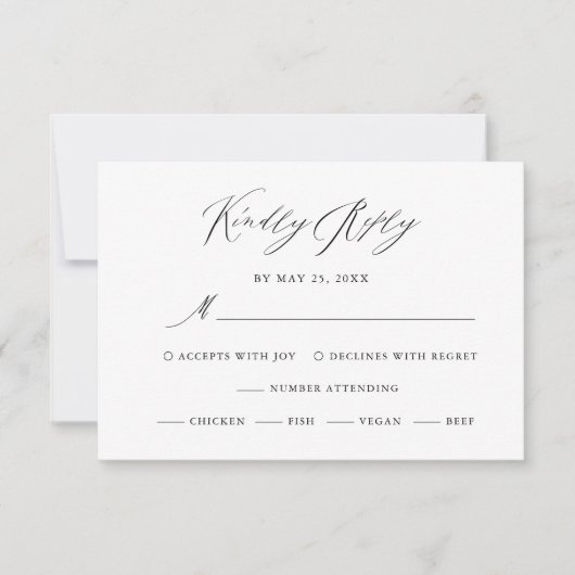 Elegant Black White Calligraphy Wedding RSVP (Voorkant)