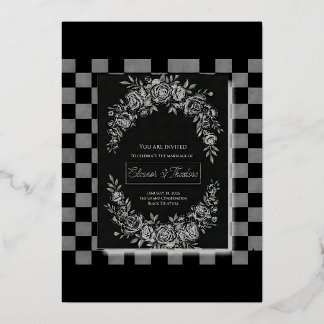 Elegant Black & White Cascading Floral Wedding Folie Uitnodiging