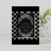 Elegant Black & White Cascading Floral Wedding Folie Uitnodiging (Staand Voorkant)