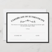 Elegant Black White Certificate of Authenticity (Voorkant)