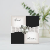 Elegant Black White Check Pearl Jewel Bow Kaart (Staand voorkant)