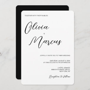 Elegant Black White Chic Script Wedding Entourage Kaart