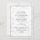 Elegant Black White Classic Marble Script Wedding Kaart (Voorkant)