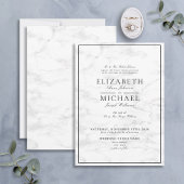 Elegant Black White Classic Marble Script Wedding Kaart