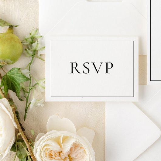 Elegant Black & White Classic Script RSVP Kaartje