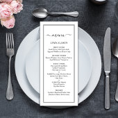 Elegant Black & White Classic Script Weddenschap Menu