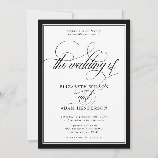 Elegant Black & White Classic Wedding Kaart (Voorkant)