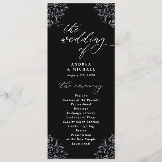 Elegant Black & White Classic Wedding Programma (Voorkant)