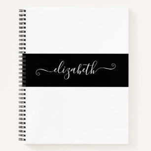 Elegant Black White Color Block Name Monogram Notitieboek