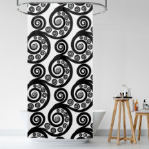 Elegant Black & White Curly Swirls Showgordijn