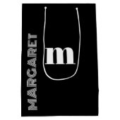Elegant black &white custom initial name  medium cadeauzakje (Achterkant)
