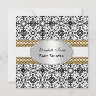 Elegant Black White Damask #2 Gold Baby shower #2 Kaart