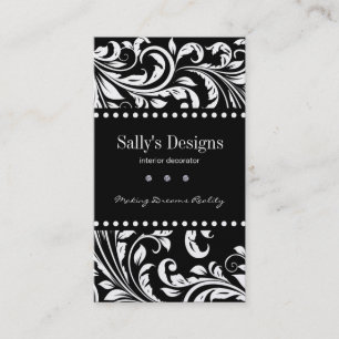 Elegant Black & White Damask Interior Designer Visitekaartje