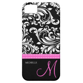 Elegant Black & White Damask Patroon met Monogram iPhone 11 Hoesje