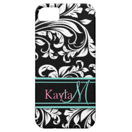Elegant Black & White Damask Patroon met Monogram iPhone 11 Hoesje