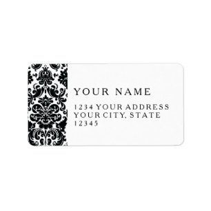 Elegant Black White Damask Pattern Etiket