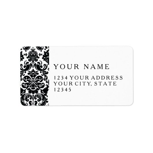 Elegant Black White  Damask Pattern Etiket (Voorkant)