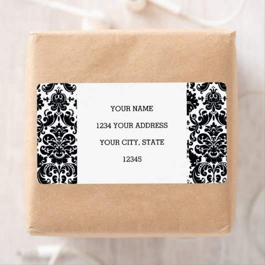 Elegant Black White  Damask Pattern Etiket (Insitu)