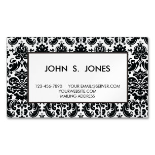 Elegant Black White  Damask Pattern Magnetisch Visitekaartje