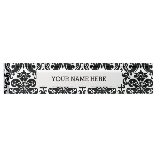 Elegant Black White  Damask Pattern Naambordje (Voorkant)