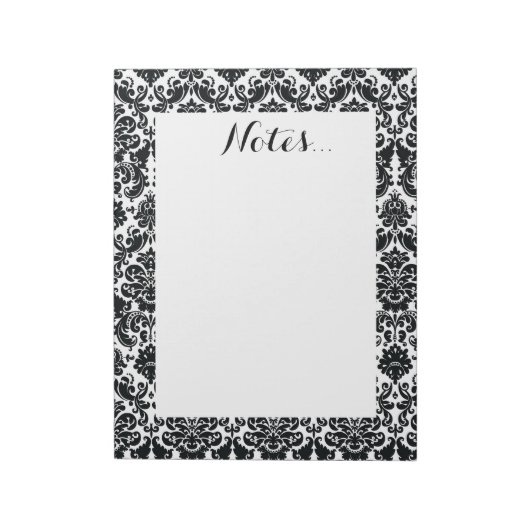 Elegant Black White Damask Pattern Notitieblok (Gedraaid)
