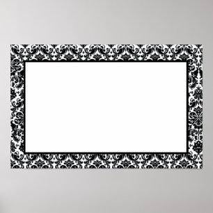 Elegant Black White Damask Pattern Poster