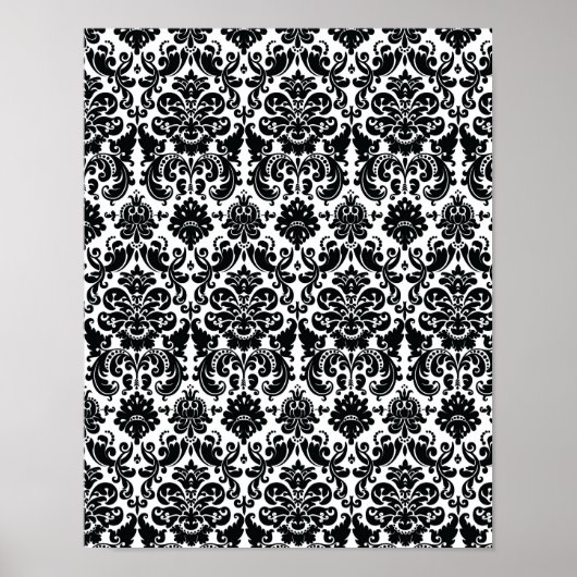 Elegant Black White  Damask Pattern Poster (Voorkant)