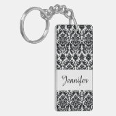 Elegant Black White Damask Pattern Sleutelhanger (Voorkant Links)
