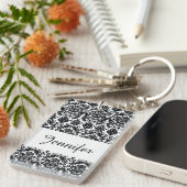 Elegant Black White Damask Pattern Sleutelhanger (Voorkant Rechts)