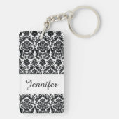 Elegant Black White Damask Pattern Sleutelhanger (achterkant)