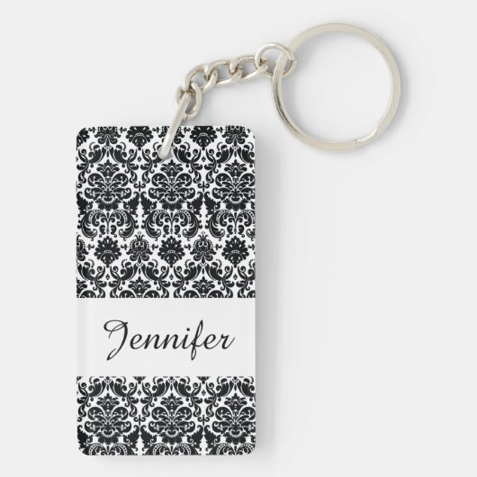 Elegant Black White  Damask Pattern Sleutelhanger (achterkant)