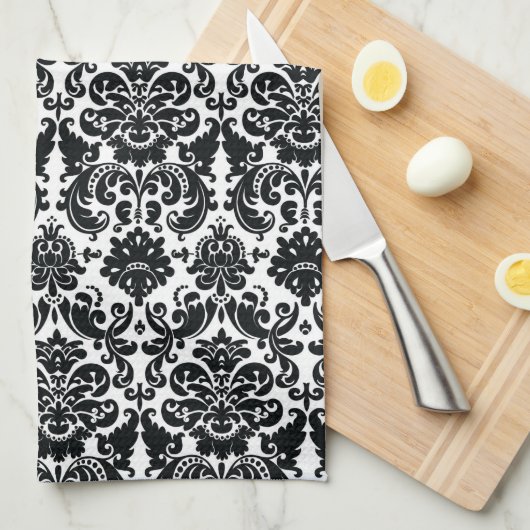Elegant Black White  Damask Pattern Theedoek (Quarter Fold)
