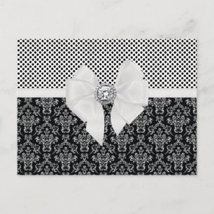 Elegant Black & White Damask Polka Dots Briefkaart
