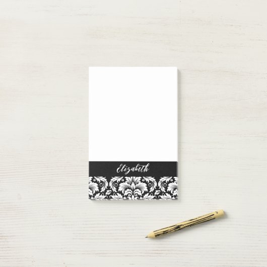 Elegant Black White Damask Post-it® Notes (Op bureau)