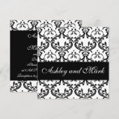 Elegant Black White Damask Wedding Invitation Kaart (Voorkant / Achterkant)
