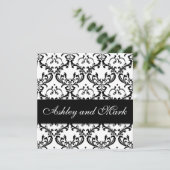 Elegant Black White Damask Wedding Invitation Kaart (Staand voorkant)