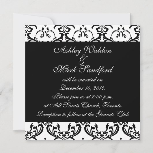 Elegant Black White Damask Wedding Invitation Kaart (Achterkant)
