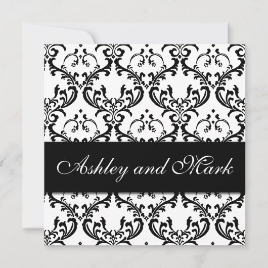Elegant Black White Damask Wedding Invitation Kaart (Voorkant)